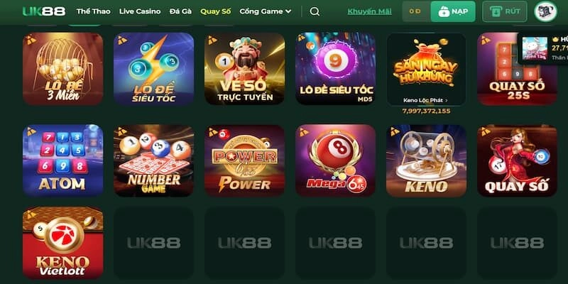 Những hình thức xổ số trực tuyến tại Uk88